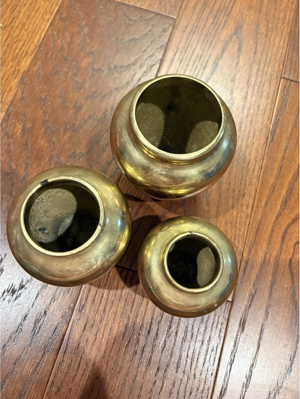 Vintage Brass Vase Lot 3 Pieces Krisna Solid Brass Heavy Various Sizes